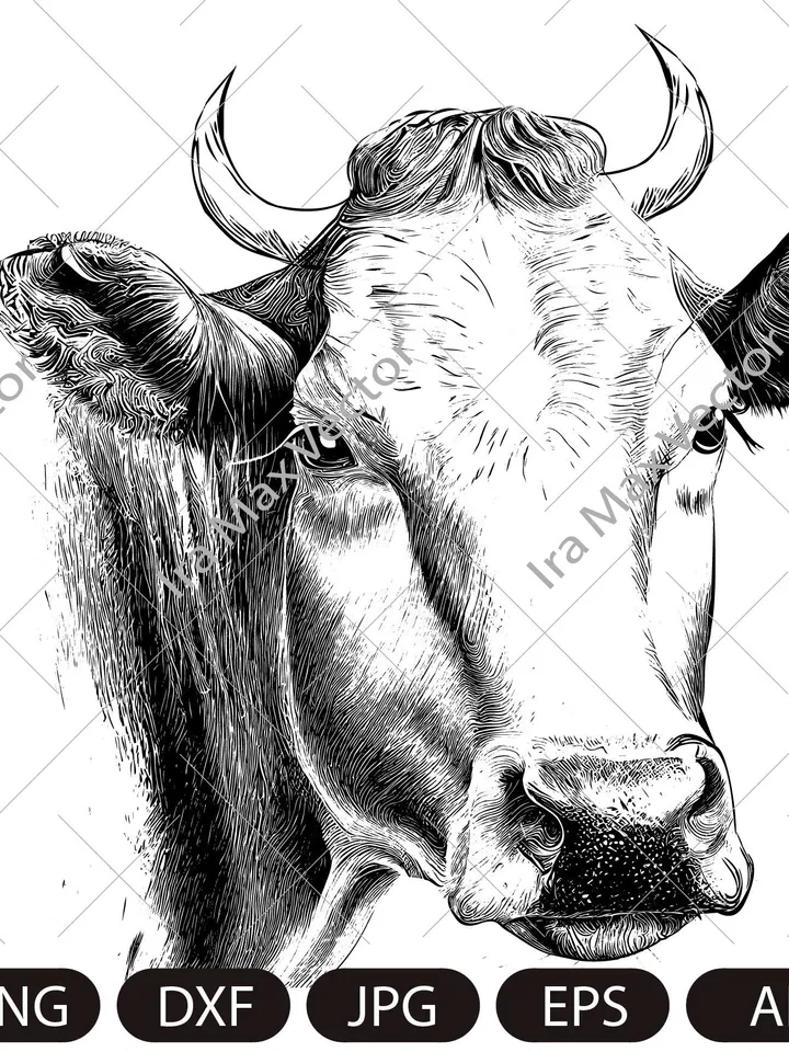 Cow Vector Animal,cow head Illustration,cow face svg, Print on Demand, Wall Art, Logo