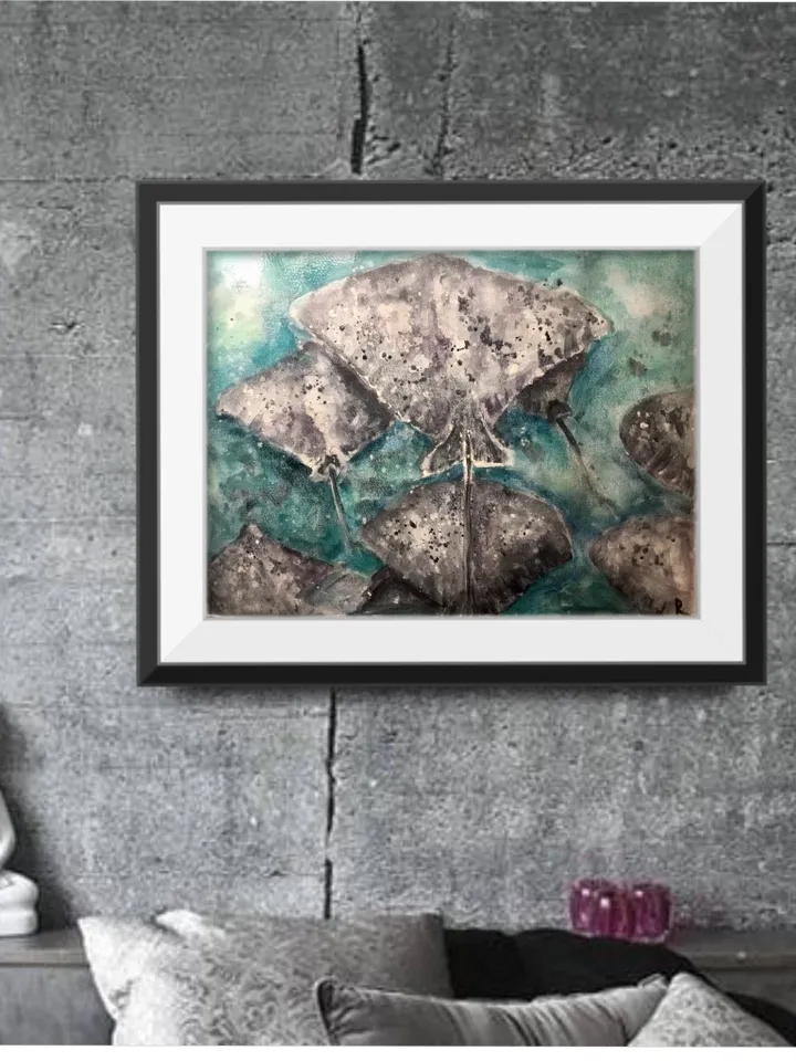 Ramp fish swimming in the water,original watercolour painting wall art,underwater painting,unique handmade painting,fish tranquility decor.