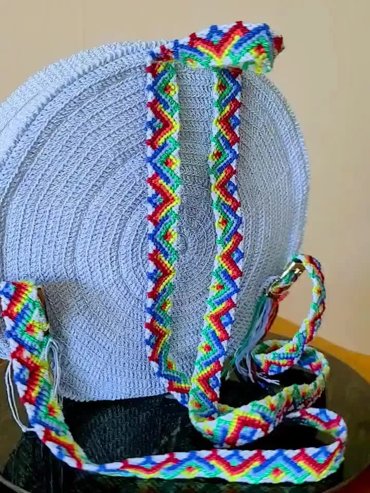 Floral crochet round bag Art to wear purse Handmad Blue crochet backpack Macrame handles Unique crochet bag Wayuu style Crochet festival bag