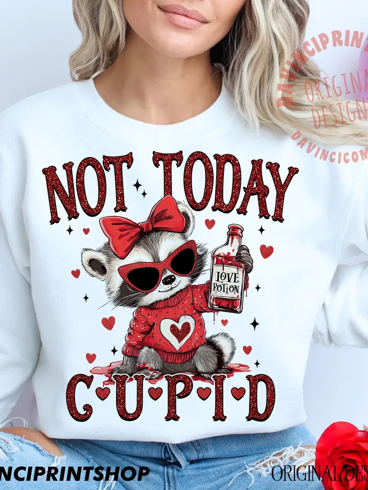 Not Today Cupid Funny Raccoon Valentines Day PNG Cute Animal Sarcastic Valentines Feral Png, Funny Valentines png, Cupid png, Sublimation
