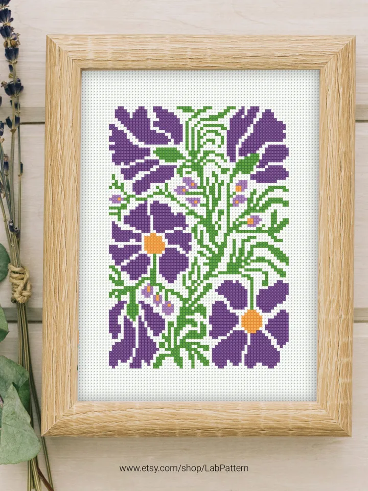 Bundle of 3 mini contemporary Flowers Cross stitch patterns Abstract floral Plant beginner counted modern chart DIY embroidery instant PDF