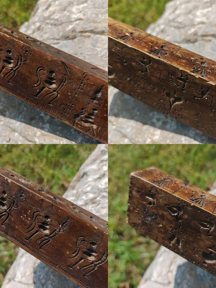 Gandhanra Antique Tibetan Buddhist Zanpar Wooden Mold Stick,Dharma Ritual Plate,Intricately Carved Esoteric Ritual Objects and protectors