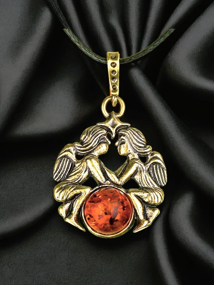 Gemini Necklace Gold Pendant Women Men Gift Gemini Zodiac Jewelry For teenager Amber Jewelry Gift Gemini Zodiac Pendant Everyday meaningful jewelry