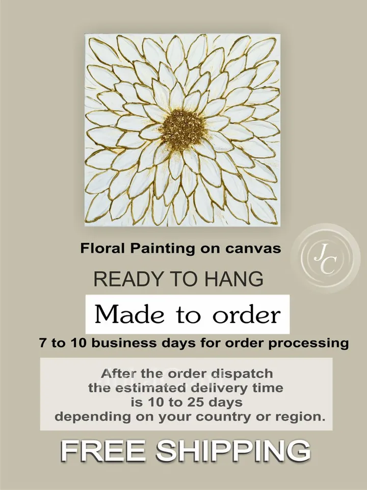 White Daisy original artwork textured painting White and gold Floral art
