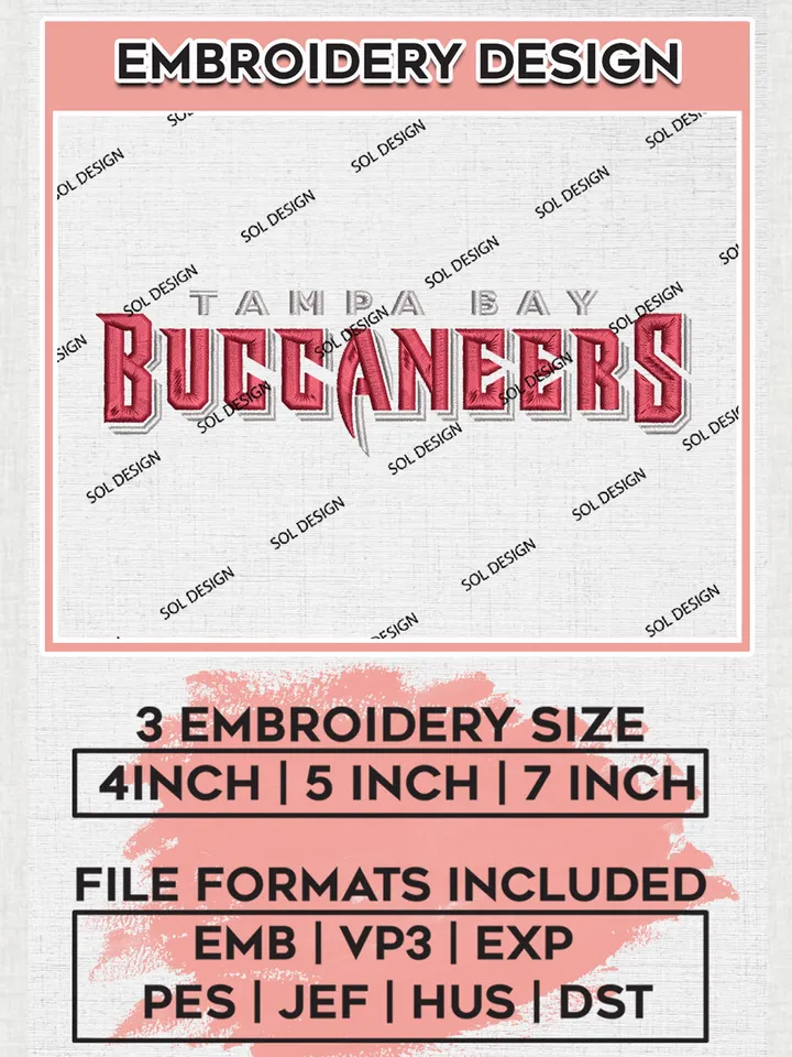 Tampa Bay Buccaneers Wordmark Logo Embroidery Designs, NFL Buccaneers, NFL Embroidery Designs, NFL Tampa Bay Buccaneers Machine Embroidery Design, Digital Download