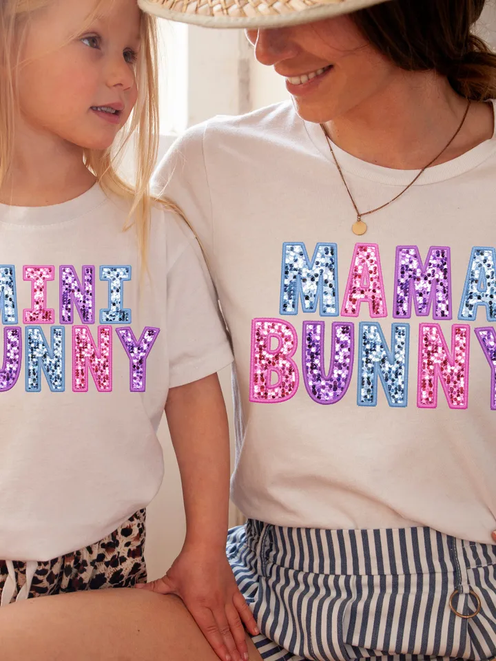 Trendy Easter Mama Mini, Bunny Vibes, Embroidery Faux Sequins, Easter Mama Png, Cute Easter Day Design, Trendy Easter, Bunny Sublimation