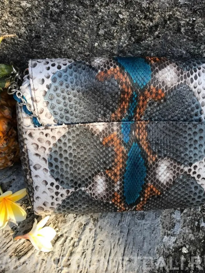 Genuine python skin crossbody multicolor turquise tassel women bag | Designer leather snakeskin bag | exotic leather bags free shipping