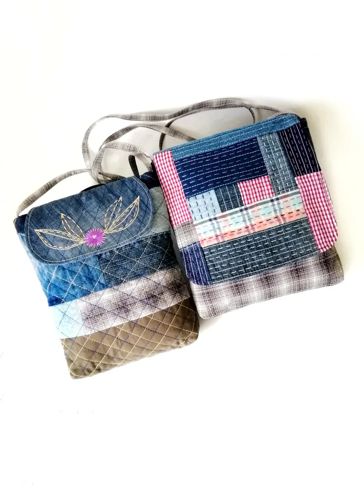 Handmade Denim Shoulder Hand Embroidered Bags for Women - Patchwork Crossbody Handbags: Unique Fabric Purses Handcrafted. FREE SHIPPING!