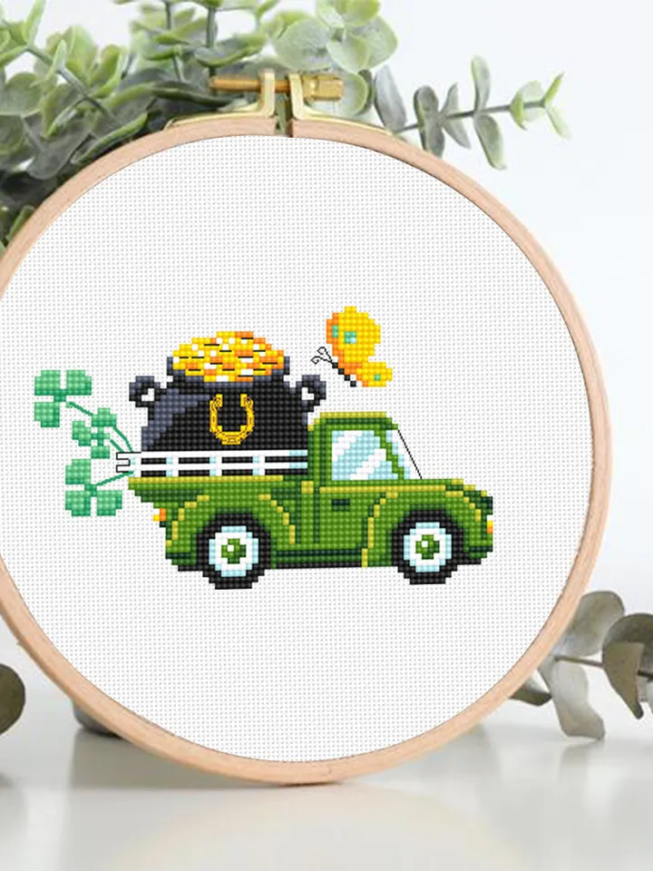 Vintage truck cross stitch pattern PDF download Set of 5 farmhouse truck pattern digital PDF, Small cross stitch chart, Holiday decor #T35