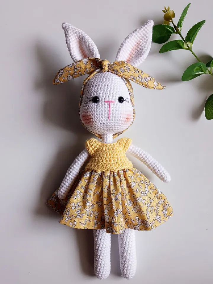 Crochet Bunny Rabbit Personalized Doll, Amigurumi Knitted Rabbit Toy, Newborn Custom Gift Basket, Birthday Gift For Him