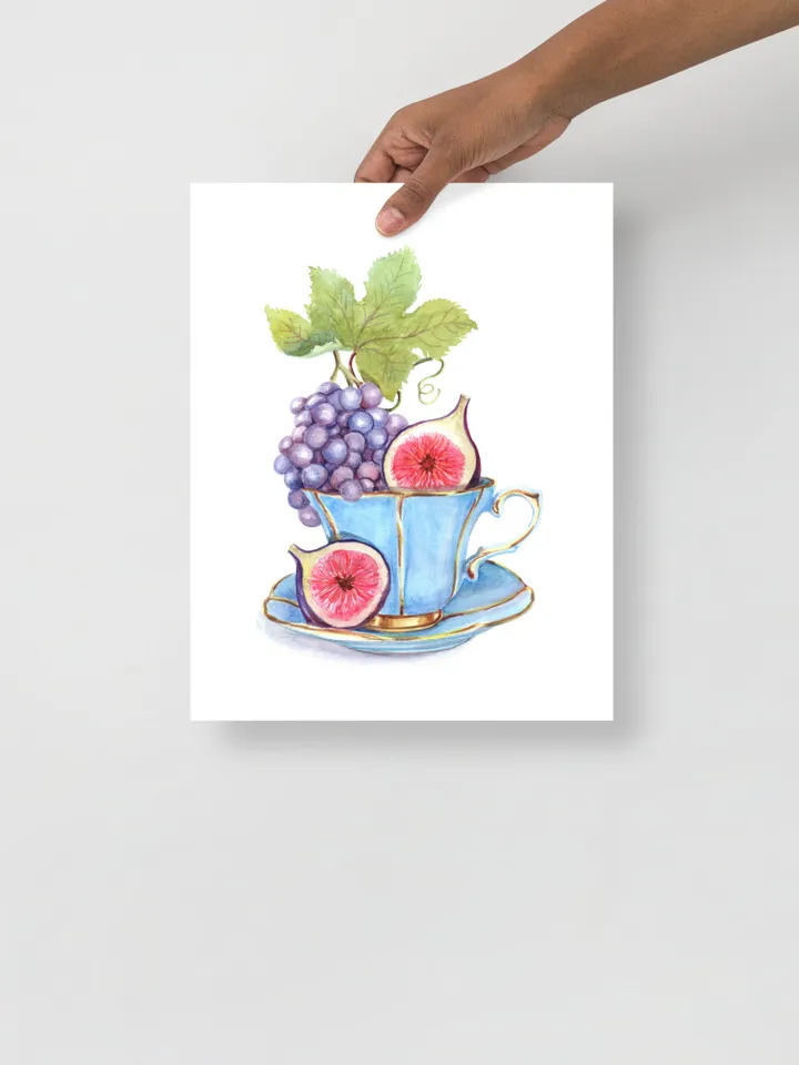 Tea Cup Watercolor Painting Print Fruit Watercolor Tea Lovers Vintage Tea Cup Art Figs Tea Party Decor Gift For Tea Lover Print Wall Art