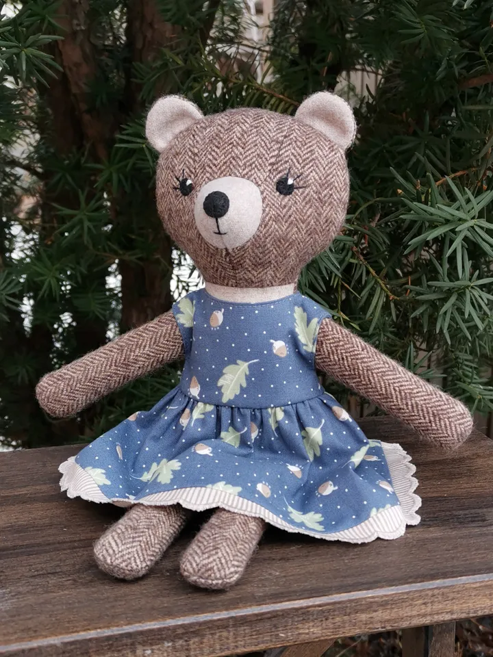 Brown bear girl, handmade plush toy, stuffed teddy bear toy, textile animal doll