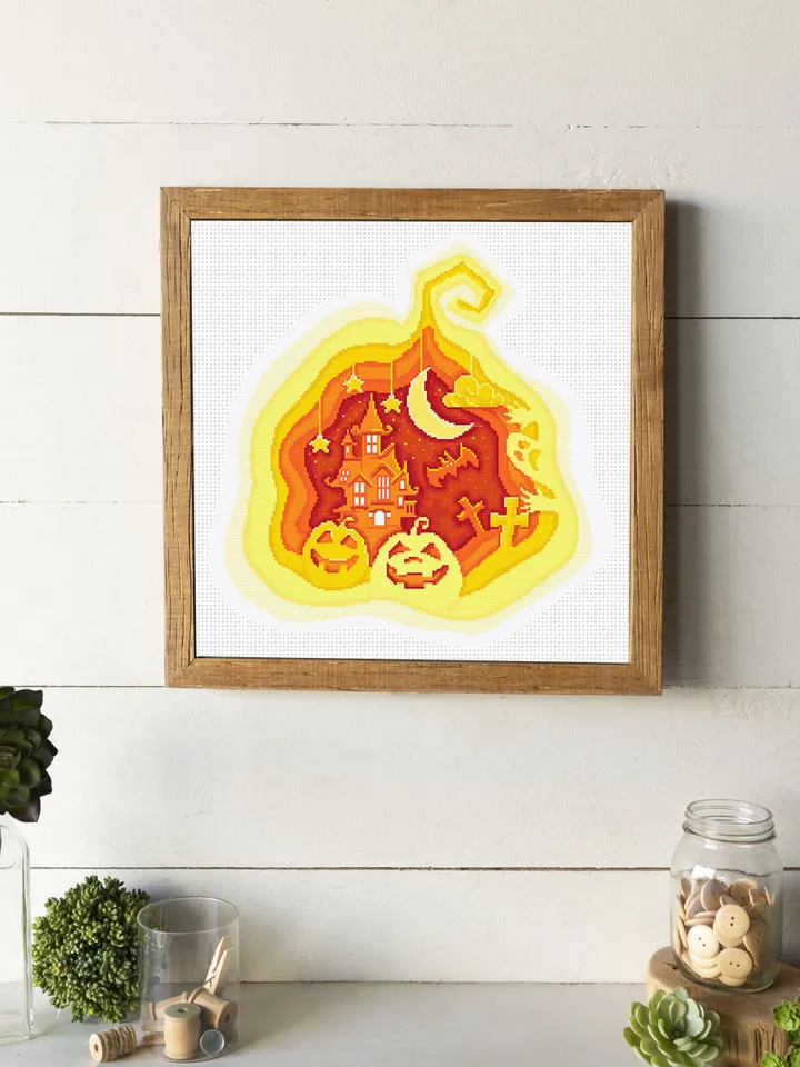 Halloween cross stitch pattern download PDF Spooky Halloween pattern digital PDF Halloween pumpkin cross stitch chart, 3d cross stitch #H34