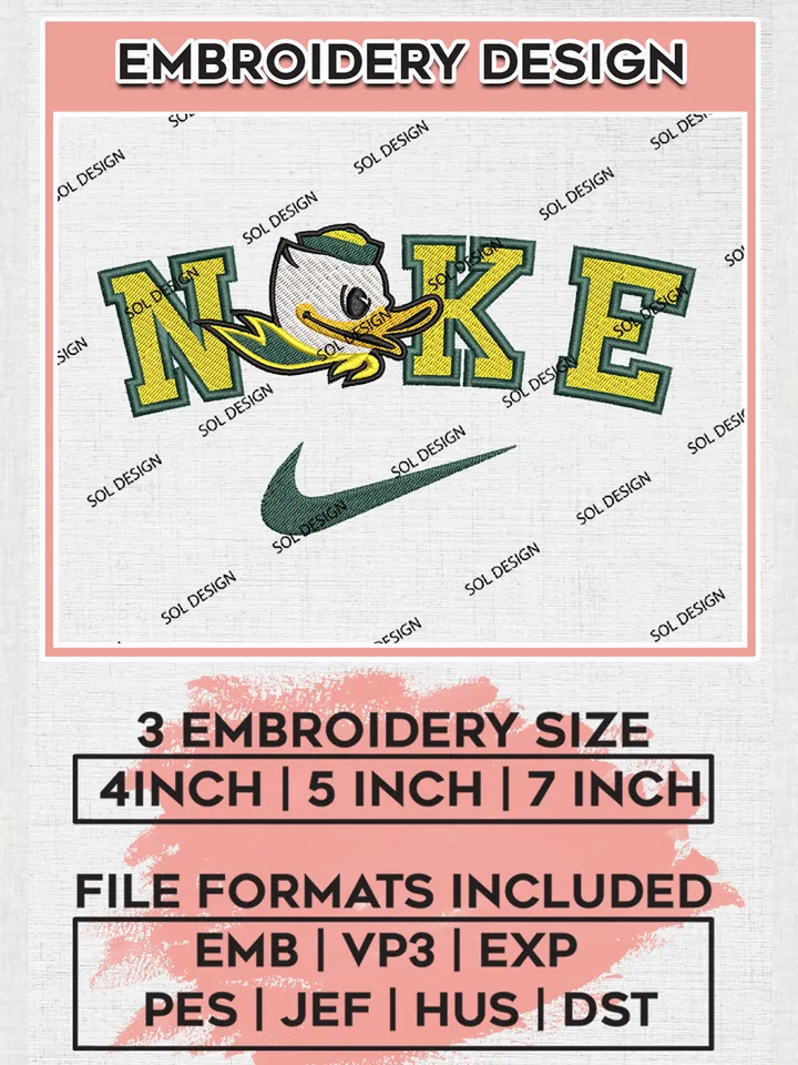 Nike Oregon Ducks Machine Embroidery Design, NCAA Oregon Ducks Embroidery Design Design files, NCAA Embroidery Designs, NCAA Machine Embroidery Designs, Digital Download