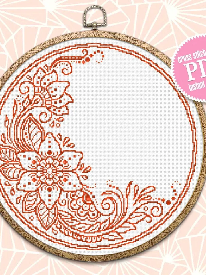 Floral mandala cross stitch pattern digital PDF Awesome cross stitch flowers Modern embroidery beginners Flower ornament xsitch chart #M150