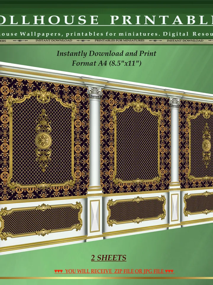 Wallpapers- Set 17-v12 | Printables for Dollhouses and Unique Miniature Projects | Digital Downloads | in Scale 1/12th