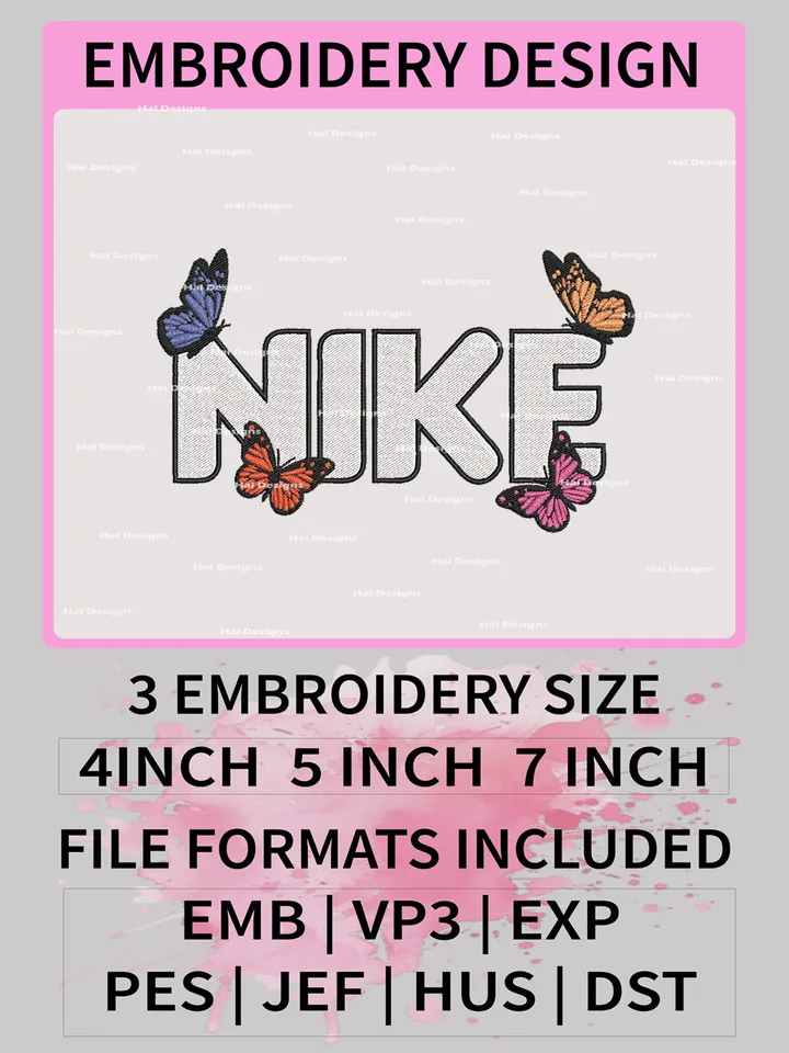 Butterfly Nike Embroidery Designs, Butterfly Machine Embroidery Patte, Nike Logo Embroidery File