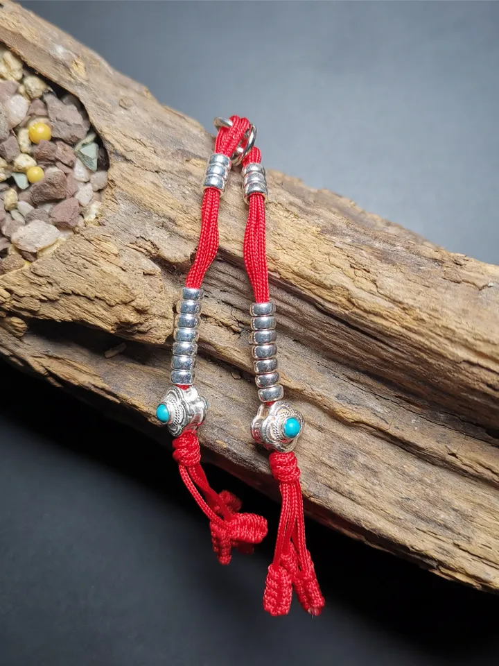 Gandhanra Handmade Tibetan Sterling Silver Mala Counters,inlaid Turquoise,Prayer Bead Counters,Mini Size 4mm,fit for 6-12mm Mala