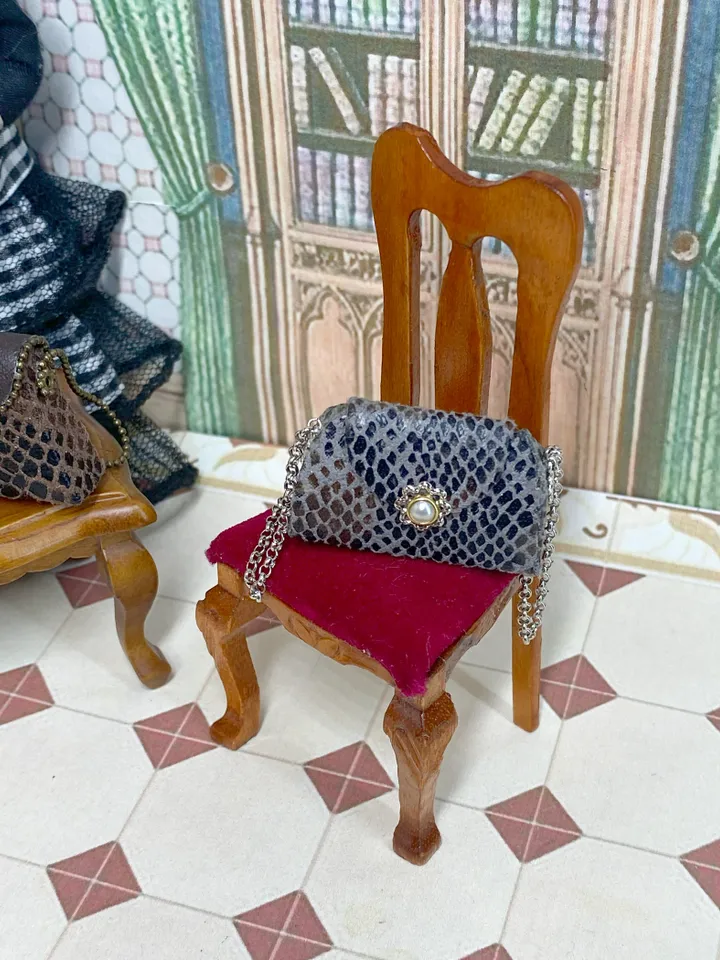 Doll bag. Imitation. 1:12. Doll accessories. Leather bag for a doll.