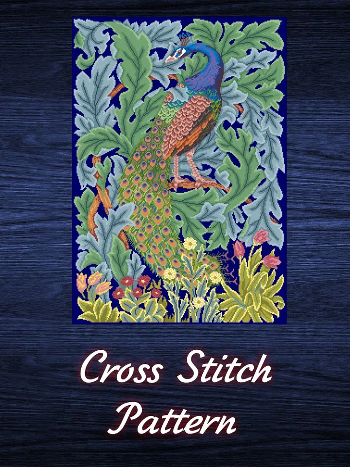 Antique Cross Stitch Pattern Peacock Counted Digital Download PDF