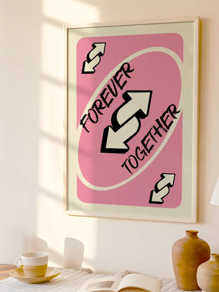 Forever Together play Reverse Card Wall Art Funny Meme Poster Digital Download Pink Black Typography Pop Culture Print Game Room Meme Decor