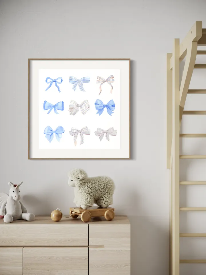 Blue Bow Watercolor Painting, Contemporary Bow, Nursery Wall Decor, Gift For Teen Girl, Baby Shower Gift, Hampton Style, Boy Room Decor