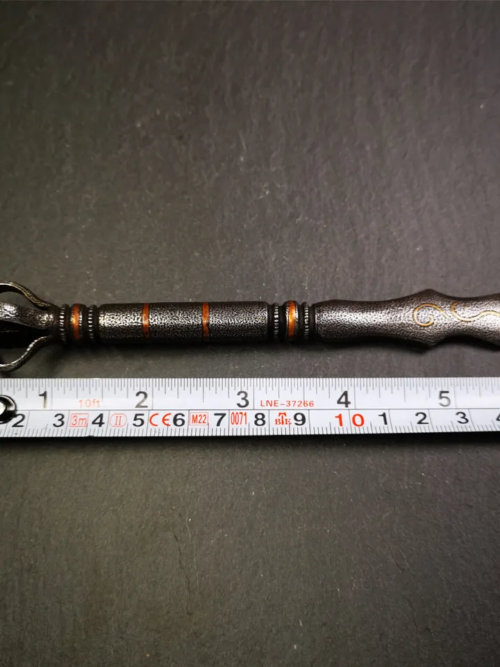 Gandhanra Handmade Tibetan Buddhist Ritual Implement - Kila -Dorje Phurba,Made of Cold Iron inlaid with Copper,5.1"