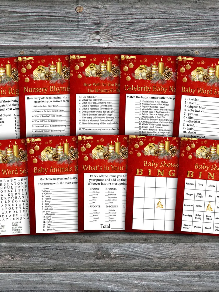 Christmas candle baby shower games bundle,Christmas Baby Shower games package,Fun Baby Shower Games,9 Printable Games243