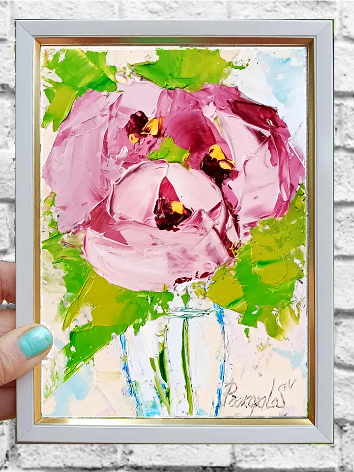 Peonies painting Flowers original oil painting Small Original art Peony wall art Pink peonies artwork Floral New home gifts 7x5 in