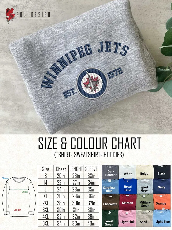 Winnipeg Jets Est 1972 Embroidered Sweatshirt, NHL Team Embroidered Sweater, NHL Winnipeg Jets Shirt, Hockey Team Embroidered Hoodie, Unisex Crewneck, NHL Hockey Team Fan Gift Tee