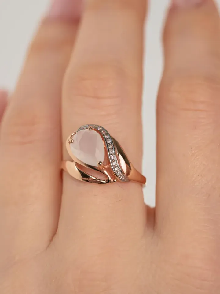 Ring Silver gold plated 925 assay value with white agate