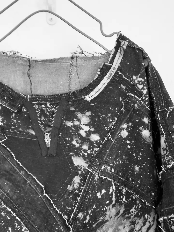 Boho black denim dress by recycled jeans and shirts
