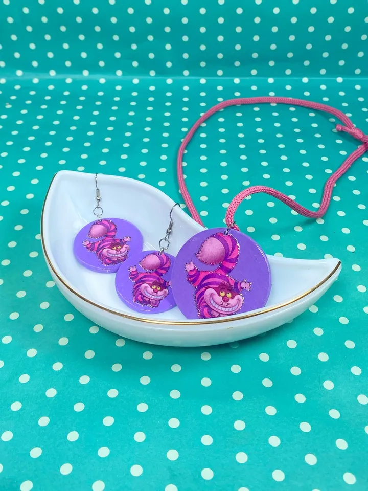 Handmade jewelry set. Cheshire Cat. Bijouterie.