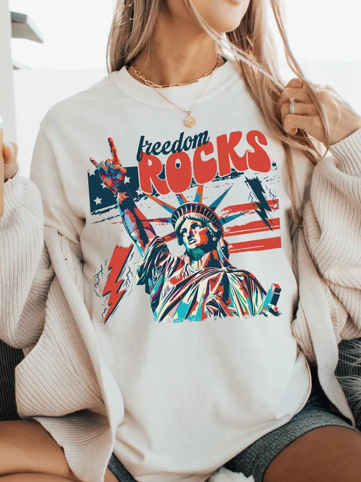 Freedom Rocks Sublimation Design PNG Digital Download Printable Boho Retro 4th of July Independence Day Patriotic Liberty USA
