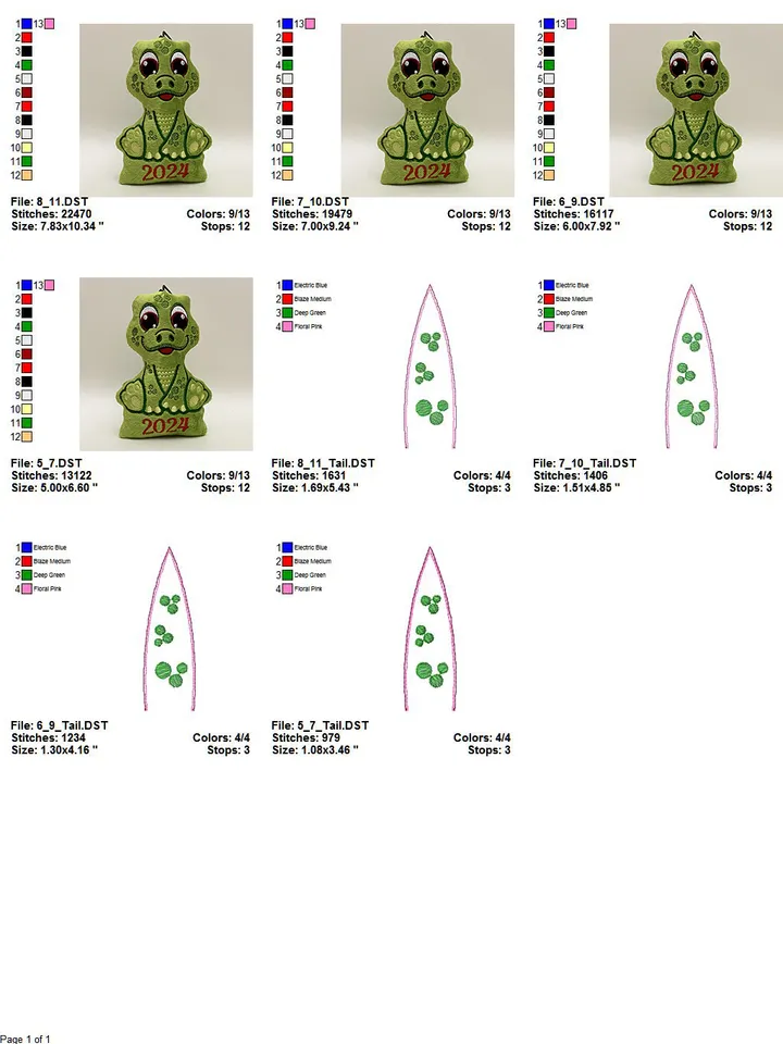 Dinosaur Stuffed Toy In The Hoop ITH Pattern plush Toy digital design for Machine Embroidery