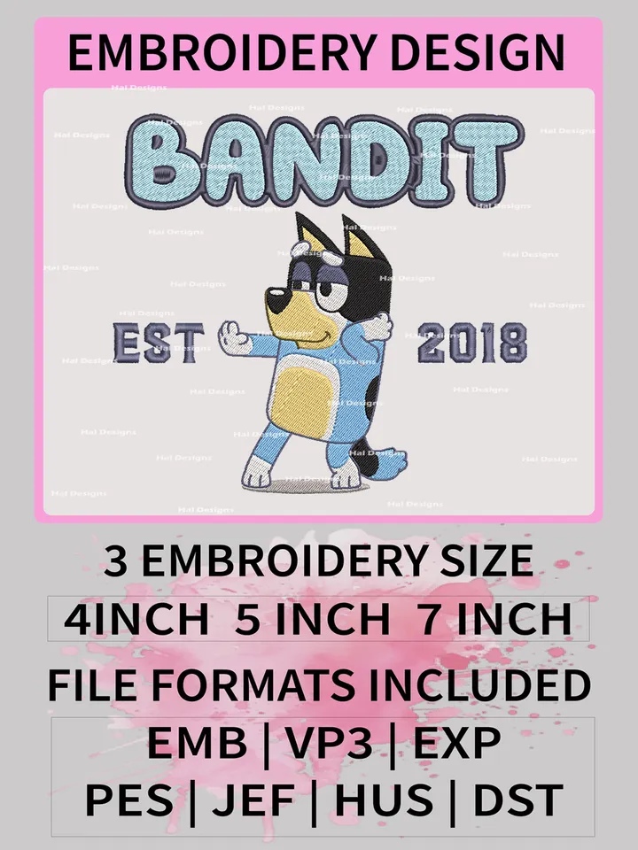 Bluey Machine Embroidery Designs, Bluey Chilli Heeler Est Embroidery files, Bluey Cartoon Digital Download