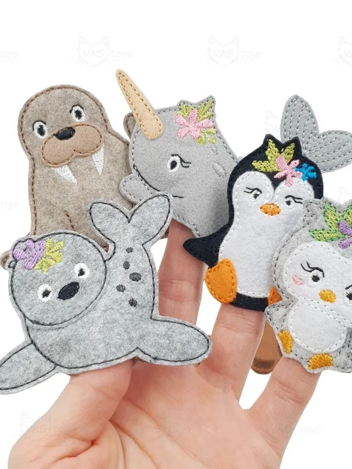 ITH Finger Puppet Theater Animals of the North Set, Arctic Felt Puppets & Scene Pattern, Machine Embroidery Design, Digital Download