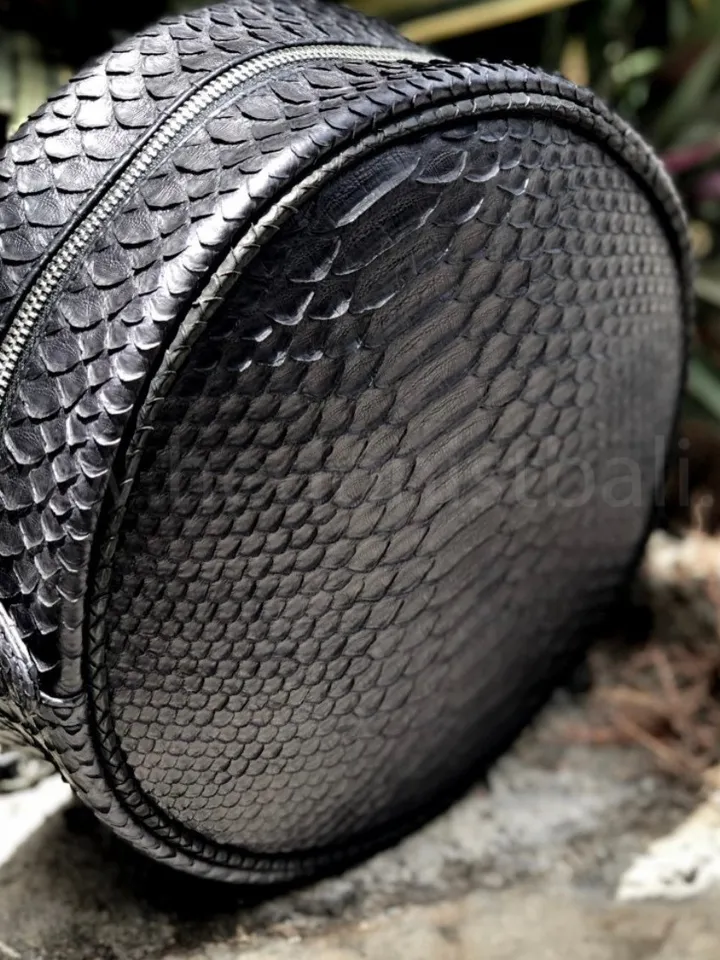 Genuine Python Skin Black Round Crossbody Chain Bag | Round Bags | Exotic Leather Bags | Classy Women Leather Snakeskin Bag | Designer Bag