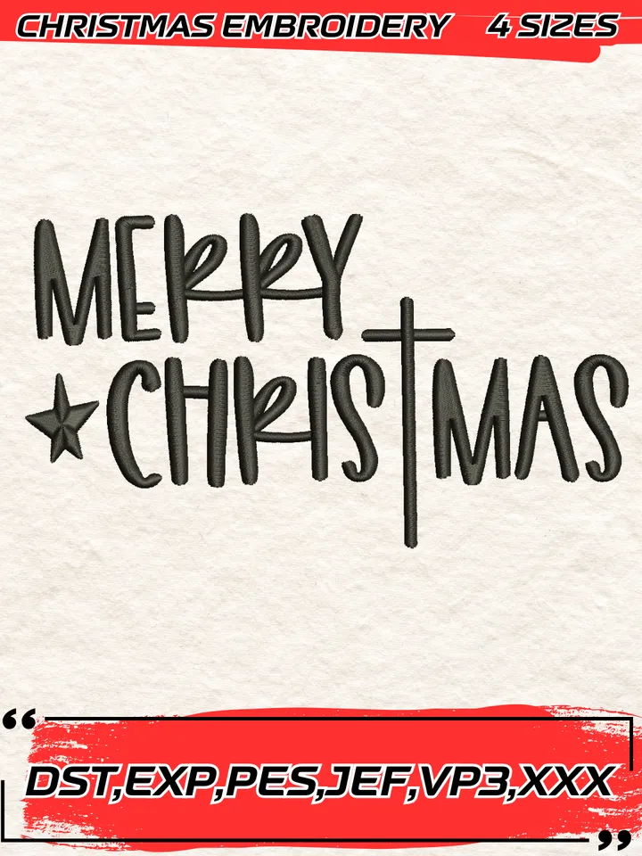 Merry Christmas Embroidery Design,Christmas Embroidery Design,4 Sizes, Digital Download