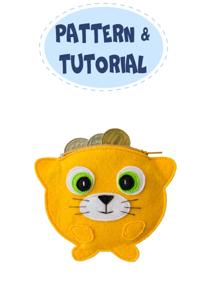 Cute Cat purse with lining, Pattern, Tutorial, SVG files in 2 sizes