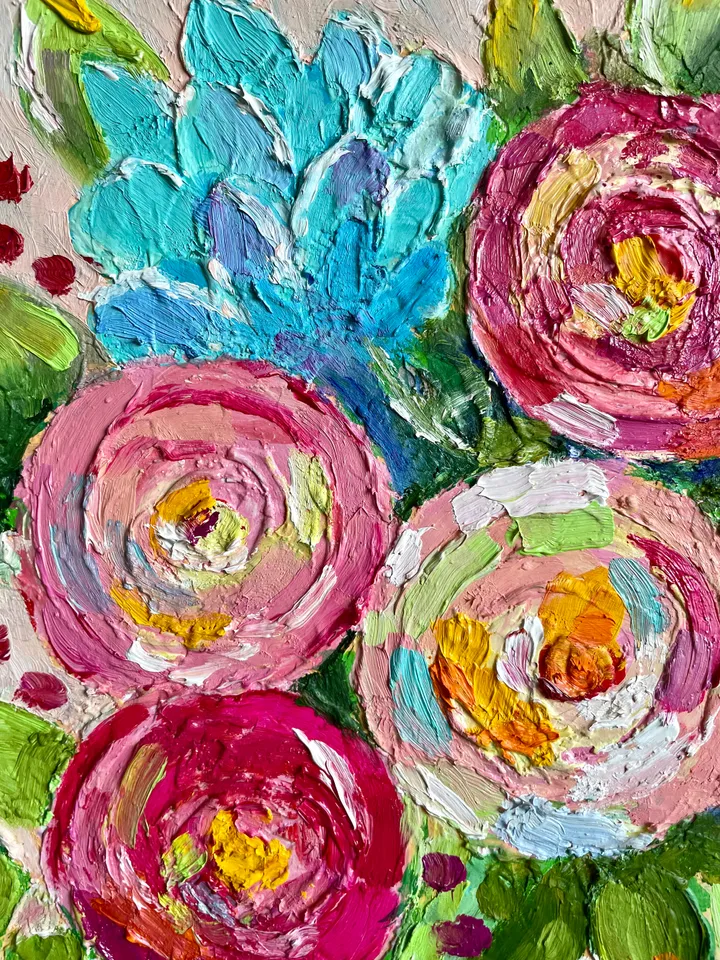 Flowers original oil painting, Rose Hydrangea canvas art Floral bouquet fine art