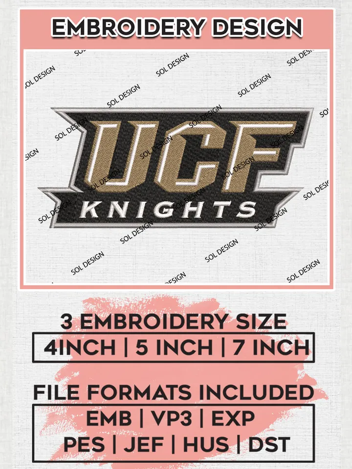 UCF Knights NCAA Team Word Logo Embroidery Design Files, NCAA UCF Knights Machine Embroidery, NCAA Teams, 3 sizes, NCAA Machine embroidery designs, Digital Download