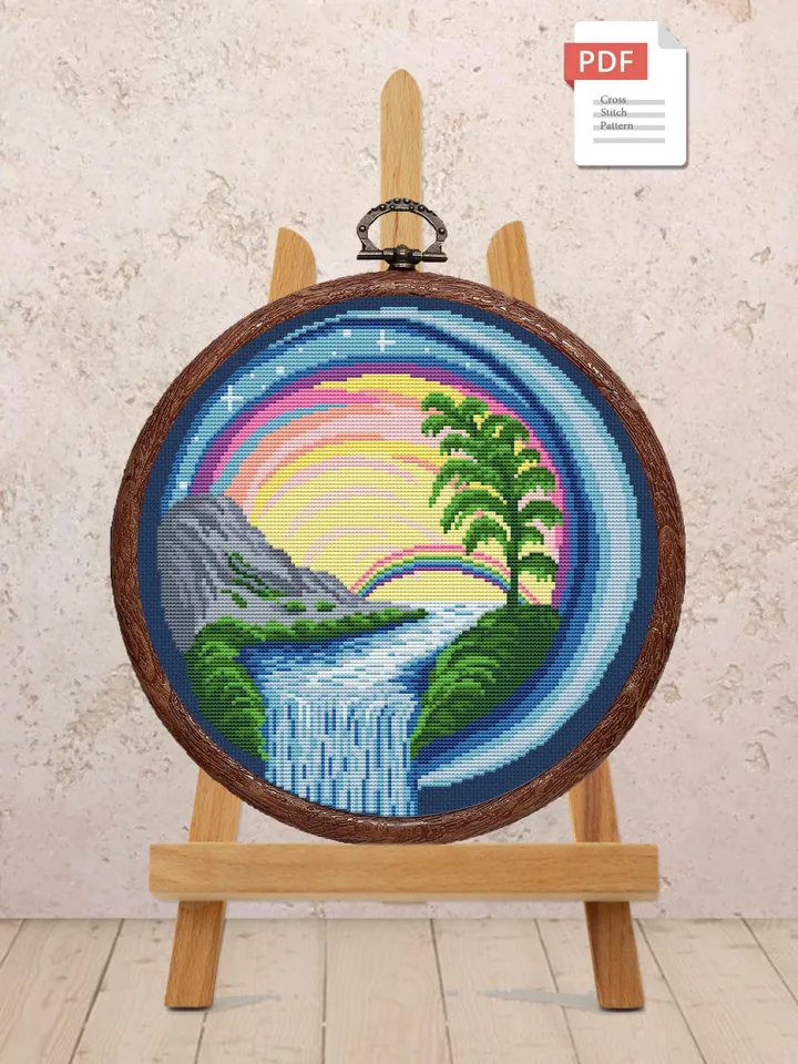 Magic Sunset Cross Stitch Pattern, Paradise Cross Stitch, Embroidery Travel, Travel Cross Stitch Pattern, Modern Cross Stitch #trl016