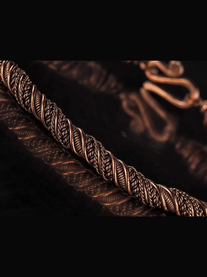 Narrow wire wrapped copper bracelet  Unique metal bangle Handmade jewelry