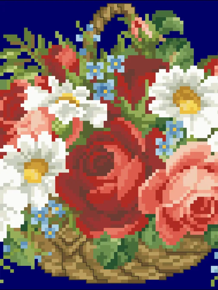 Antique Cross Stitch Pattern Flower Basket Counted Digital Download PDF
