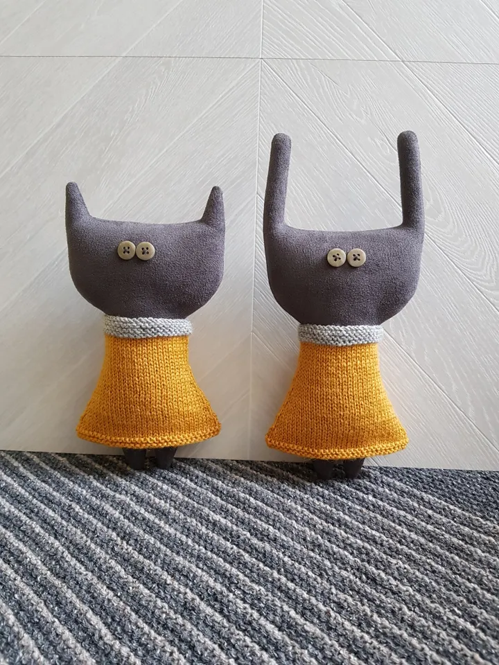Stuffed animals sewing and knitting patterns PDF, Cat and Rabbit in Dresses, set of 2 tutorials in English, rag doll diy