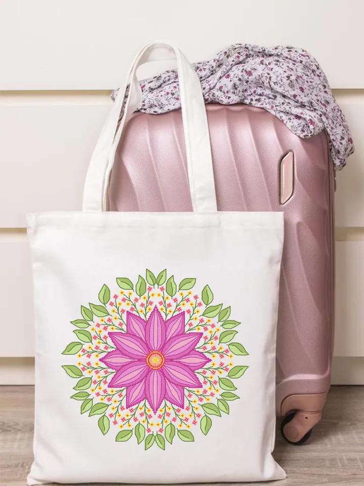 Floral mandala cross stitch pattern PDF download Simple mandala ornament hand embroidery PDF, Spring flowers cross stitch chart #M199