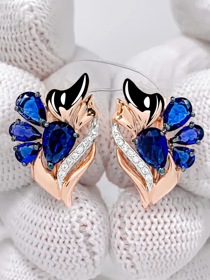 Earrings jewelry silver gold plated 925 samples with corundum, sapphire and cubic zirconia