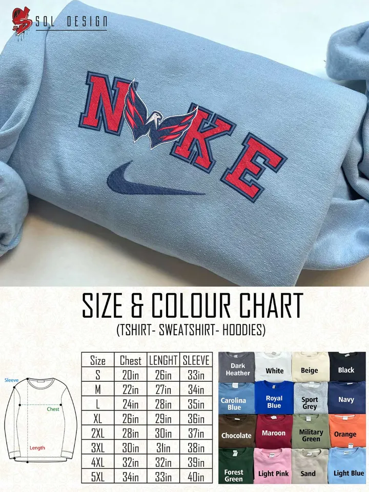 Washington Capitals Embroidered Sweatshirt, NHL Capitals Embroidered T Shirt, NHL Embroidered Sweater, NHL Washington Capitals Shirt, Hockey Embroidered Hoodie