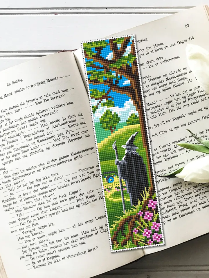 Fantasy bookmark cross stitch pattern download PDF, Wizard cross stitch chart, Magic handmade bookmark digital, Fairy house embroidery #B89